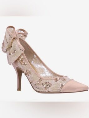 J. Renee Khrystie Rose Gold Sequin Mesh Bow Heels Size 9.5 – New in Box